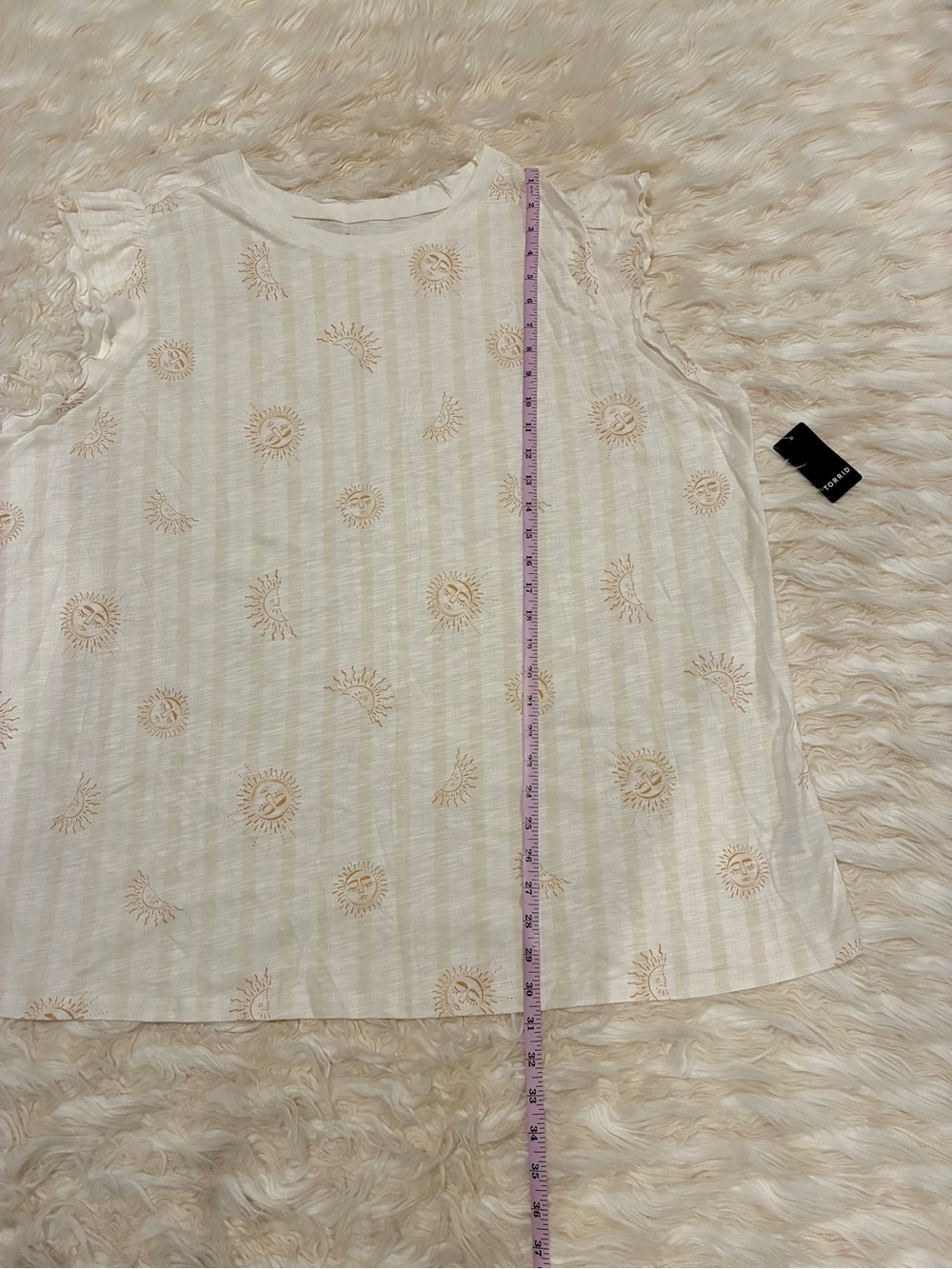 Torrid Cream Celestial Motif Ruffle Sleeve Tank Stretch size 3X NWT - Picture 13 of 15